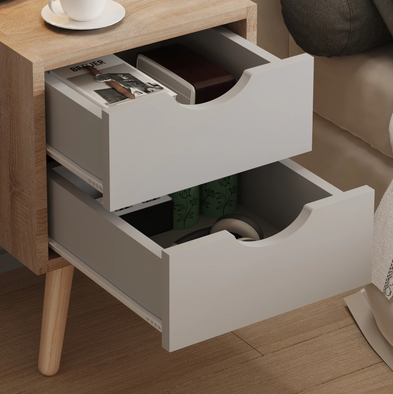 Nočna omarica DINKL FH2472.05 melamin-2 predala v sonoma-sivi 29,7x29,7x45Hcm