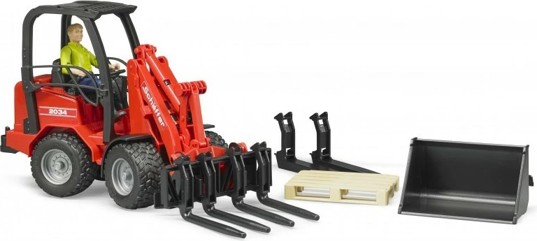 Nakladalec Schaffer z figurico operaterja BRUDER, 1:16, rdeč, komplet