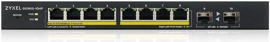 Menaxhuar L2 Gigabit Ethernet Switch Zyxel GS1900-10HP, 10/100/1000, črn