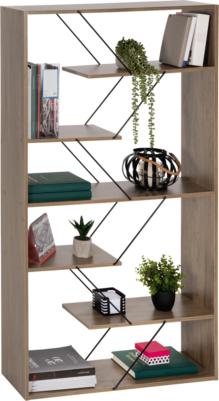 Knjižna omara TARS FH2240.13 v olivno sivi barvi iz melamina - črne kovinske palice 84x24x157H cm