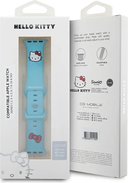 Silikonski pašček za Apple Watch Hello Kitty, 38/40/41 mm, moder