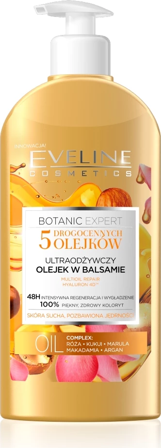 Balzam za telo Botanic Expert 5 dragocenih olj – ultra-nahranjujoče olje v balzamu, 350 ml, Eveline Cosmetics