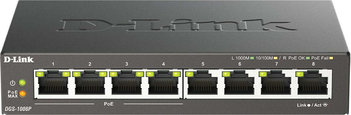 Gigabit stikalo z 8 porti D-Link DGS-1008P/E, PoE, črno