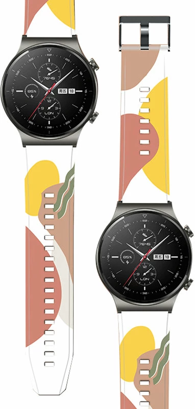 Silikonski kamuflažni trak Hurtel za Huawei Watch GT2 Pro, 22 mm, bel/oranžen/rumen