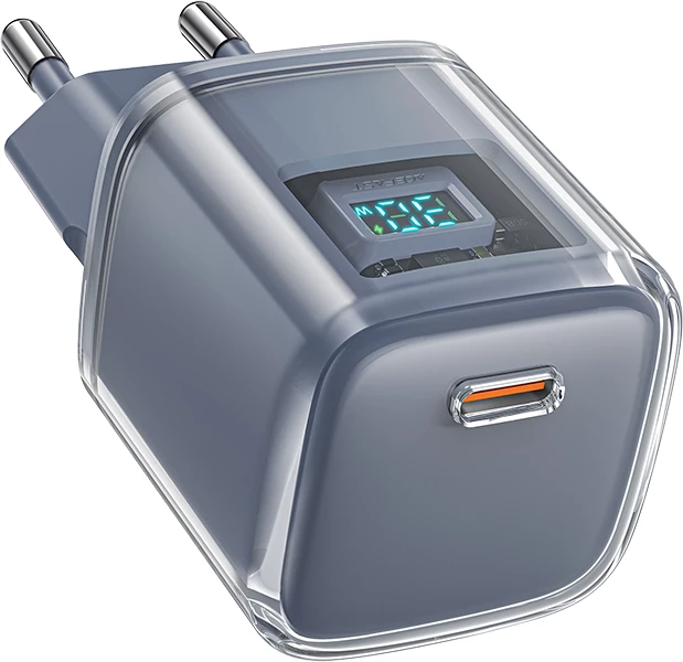 Zidni polnilnik 30W USB-C z LED zaslonom Acefast A53, siv