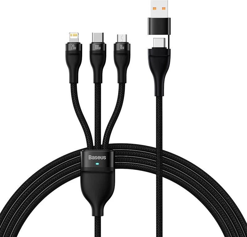 Kabel Flash Series 2 USB 3v1, USB-C + micro USB + Lightning, 100W, 1,2 m, črn - Baseus