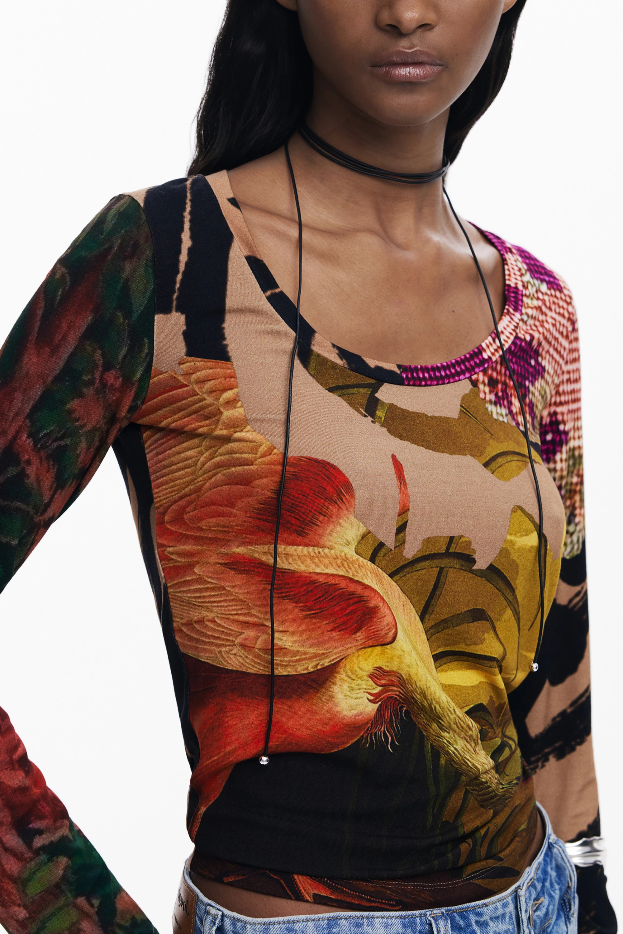 Majica z dolgimi rokavi za ženske DESIGUAL Japon Lacroix, rjava