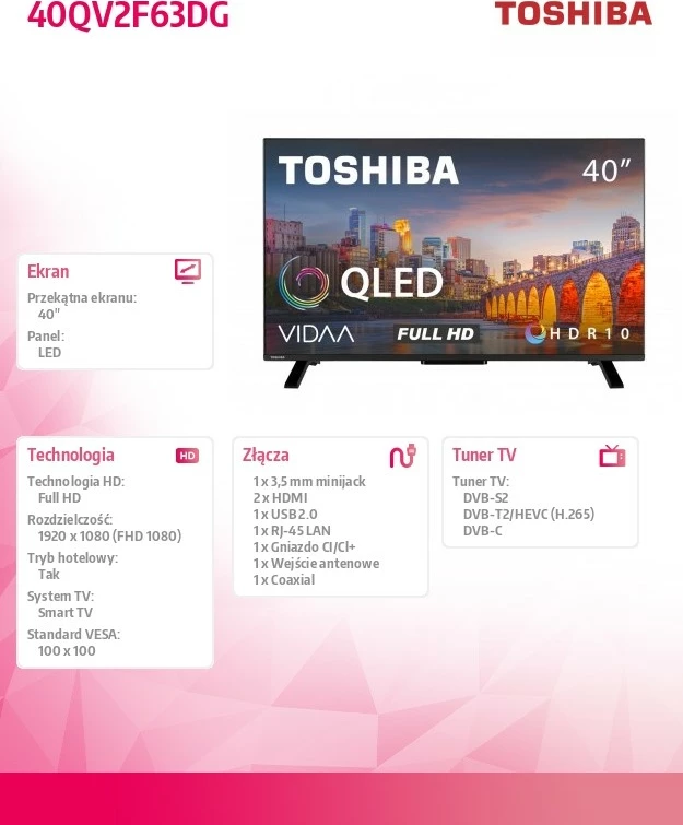 Televizor QLED 40-palčni, Full HD, Smart TV, črn Toshiba 40QV2F63DG