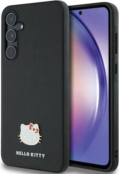 Ovitek z metalnim logotipom Hello Kitty Kitty Head za Samsung Galaxy A55, črn