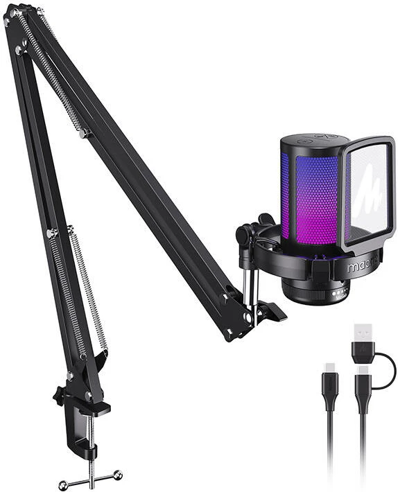 Gaming mikrofon, Maono DGM20 S, kondenzatorski, z RGB osvetlitvijo, črn