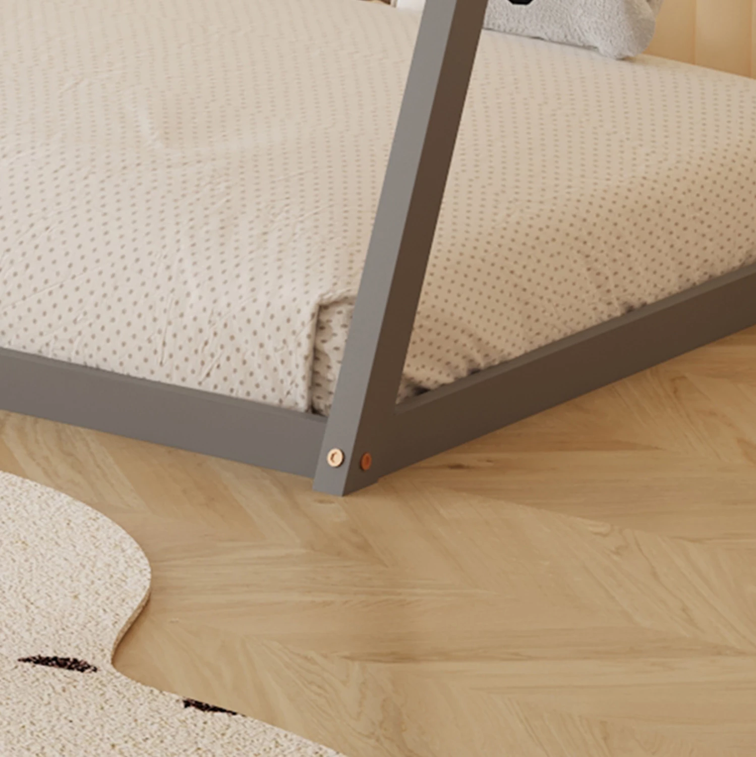 Postelja za otroke MUNK FH681.05 t.MONTESSORI iz masivnega borovega lesa v sivi barvi - 190x90 cm