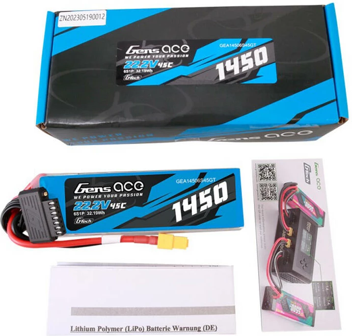 LiPo baterija 1450mAh, 22.2V, 45C, Gens Ace GEA14506S45GT, z XT60 vtičem
