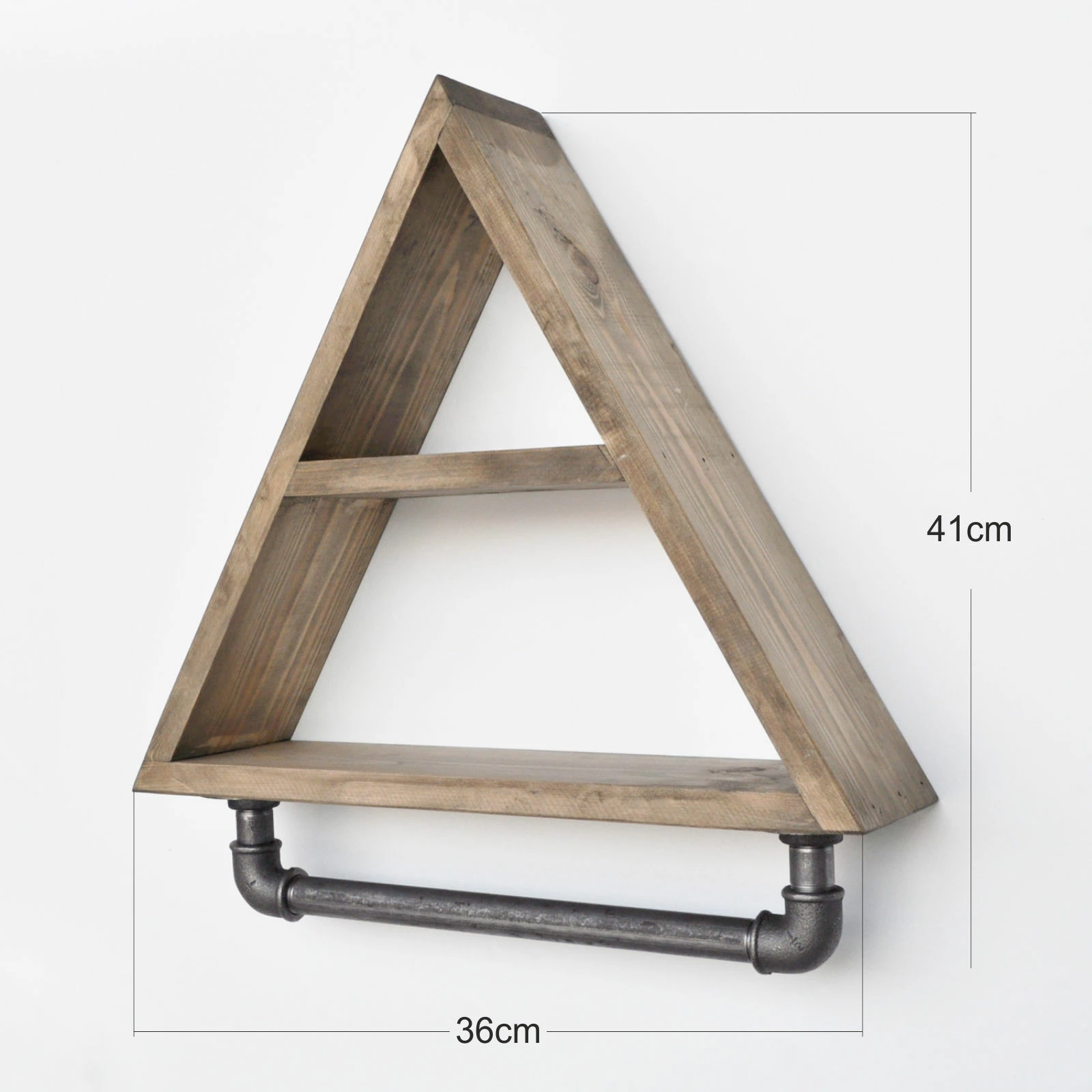 Dekorativna trikotna polica, borov les, oreškasta, črni kovinski cevi, Skye Decor, Boruraf119