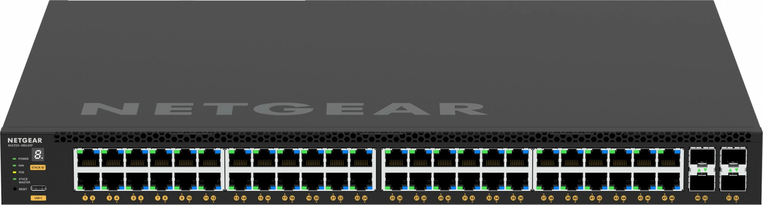 Stikalnik (switch) NETGEAR M4350-48G4XF, upravljan, L3, Gigabit Ethernet, PoE, za montažo v rack, 1U