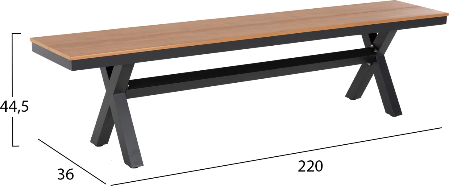 Aluminijasta klop TAWNEE FH6040.01 antracit - sedež iz polilesa v naravni barvi lesa 220x36x44,5Hcm