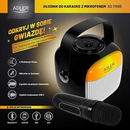 Karaoke zvočnik Adler AD 1199, črn