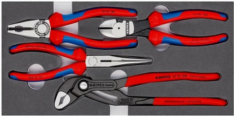 Profesionalni set klešč Knipex 00 20 01 V15, 4 kosi, 335 mm, 1,12 kg, rdeče/modre