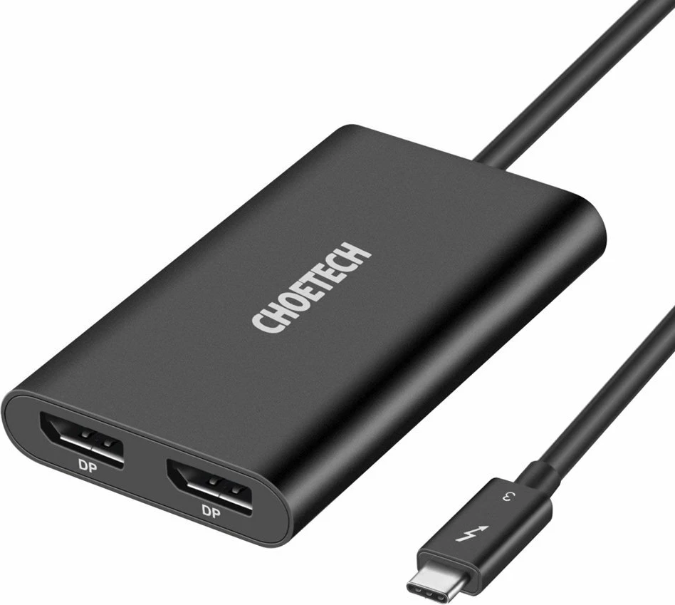 Adapter z dvema DisplayPort vmesnikoma Choetech HUB-D03, USB Type-C Thunderbolt 3, 2x 4K 60Hz, črn