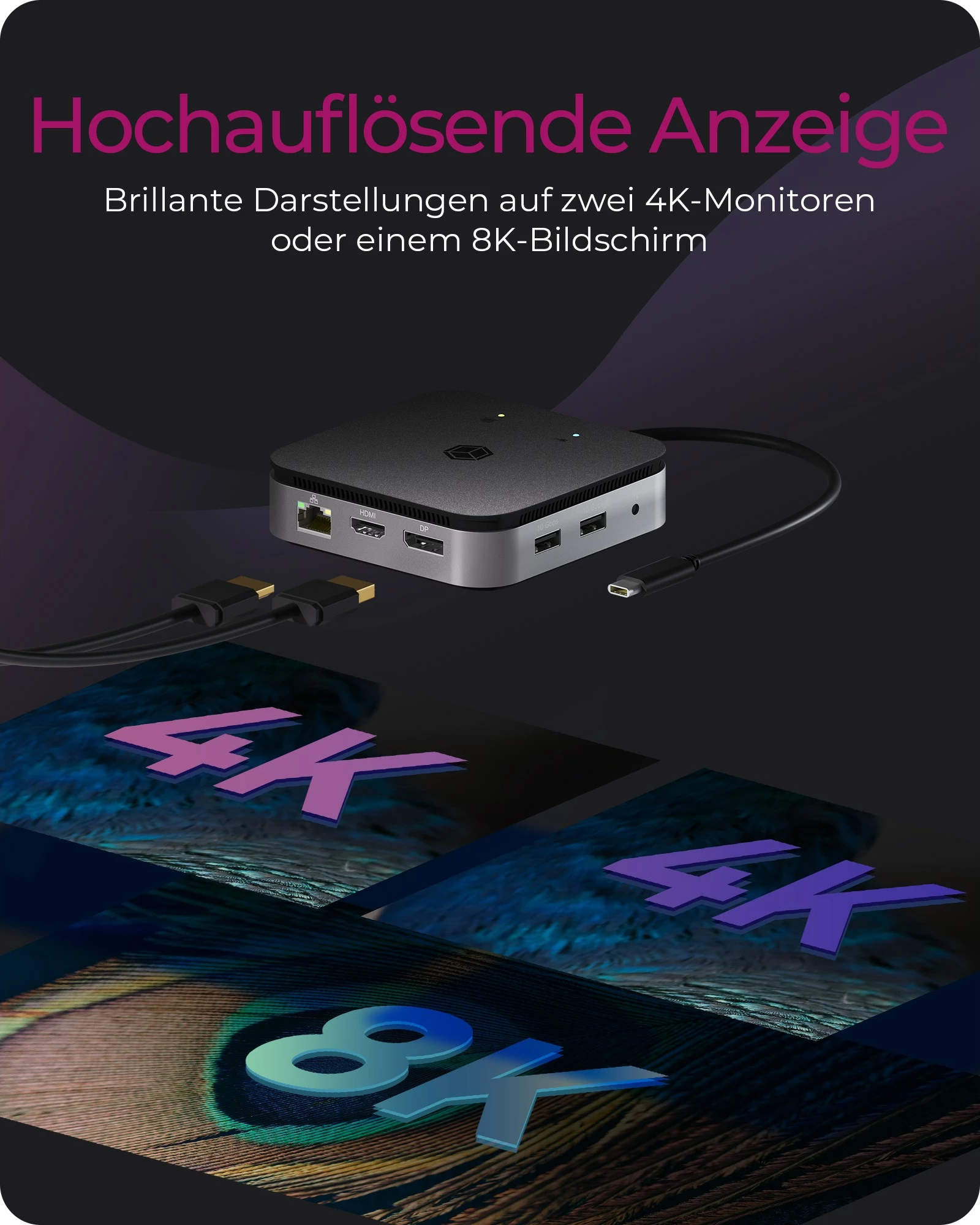 Docking postaja ICY BOX IB-DK8801-TB, USB4, 7 vrat, 60 W, antracit