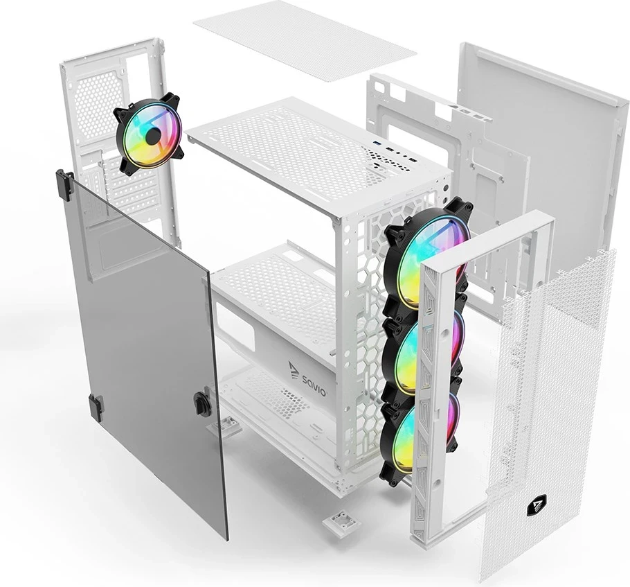 Ohišje za računalnik SAVIO Raptor White X1 ARGB Glass/Mesh, belo
