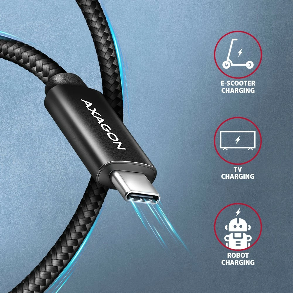 Kabel USB-C na USB-C AXAGON BUCM2-CM15AB, 1,5 m, 240W PD 3.1, črn
