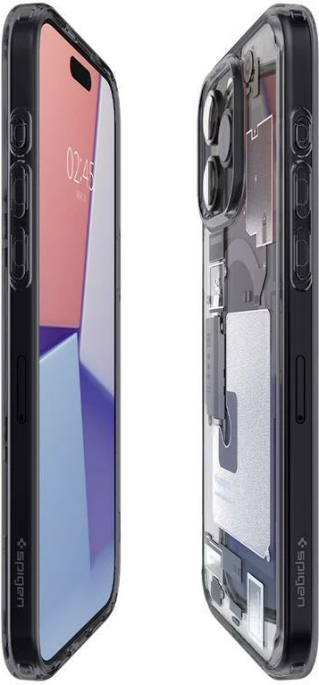 Prozoren zaščitni ovoj z magnetom Spigen Ultra Hybrid Mag za iPhone 15 Pro, MagSafe, Zero One, prozorno/siv