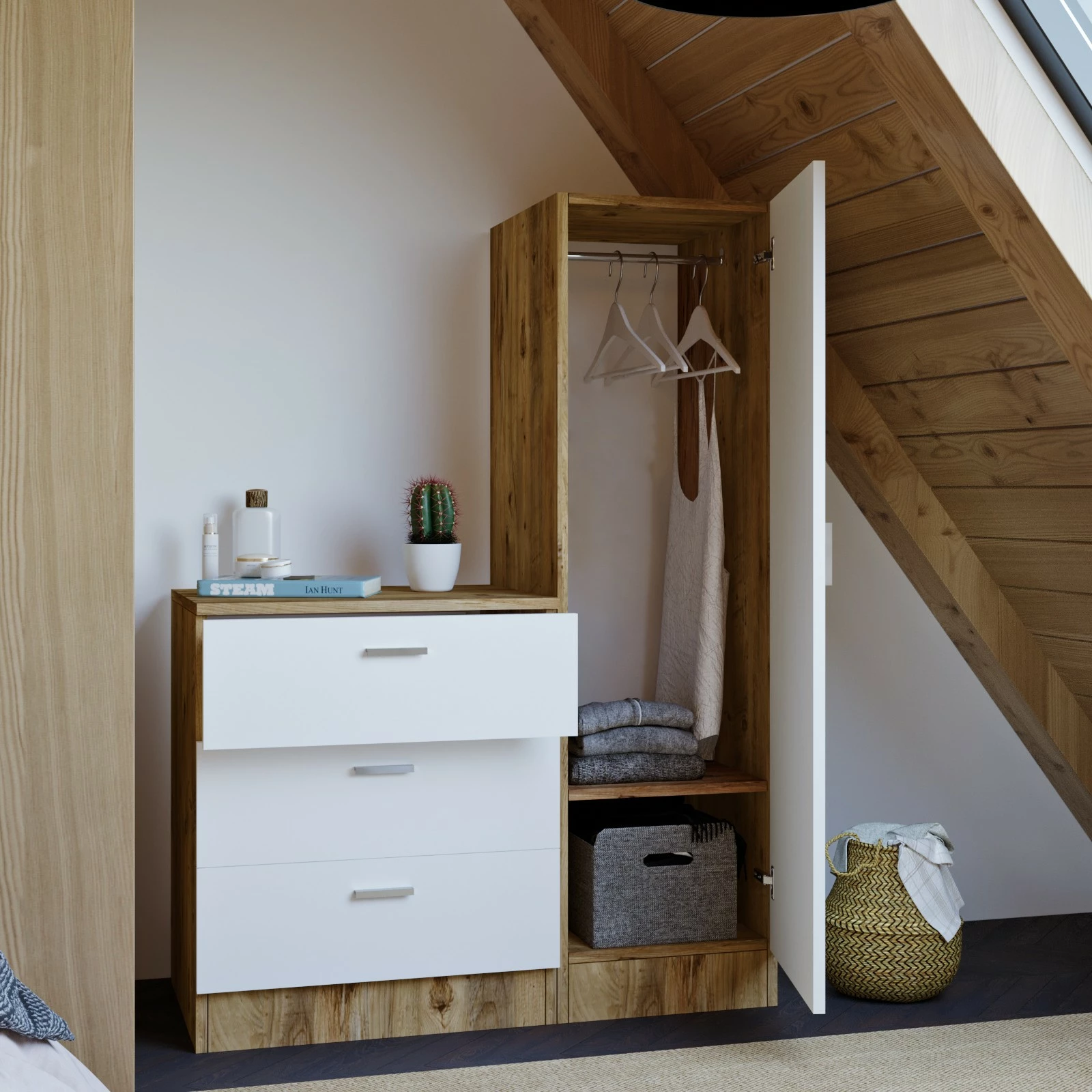 Večnamenska omara Hanah Home CC6-AW, Atlantic Pine in bela