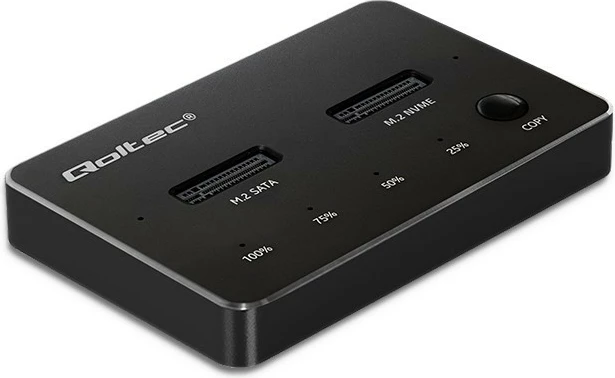 Postaja za dokiranje SSD M.2, NVMe/SATA, USB-C, 2x2TB, črna, Qoltec 52274