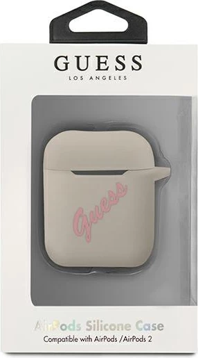 Ovitek za AirPods 1/2 Guess GUACA2LSVSGP, silikon, sivo/rožnat