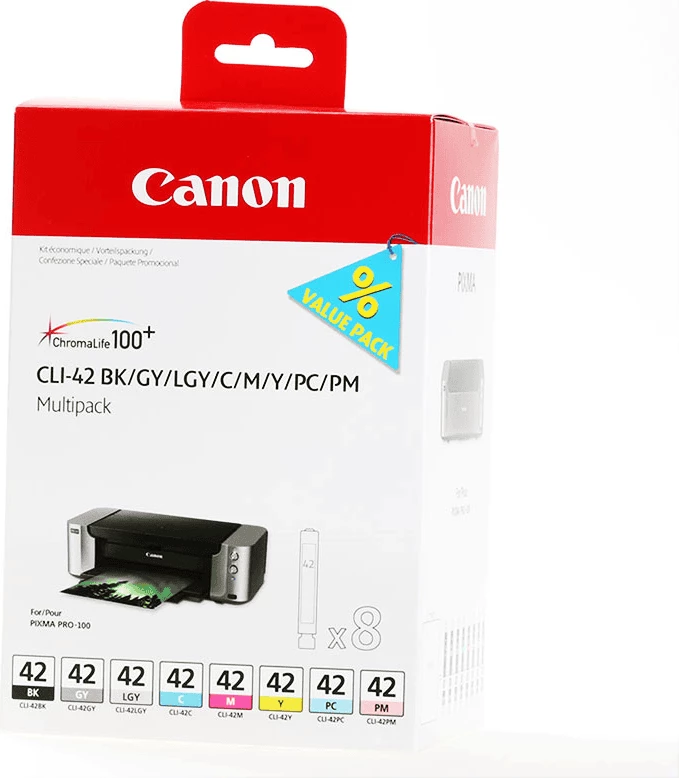 Set črnilnih kartuš Canon CLI-42 6384B010, za PIXMA PRO-100, Črna/Cijan/Magenta/Rumena/Foto cijan/Foto magenta/Siva, Multipack