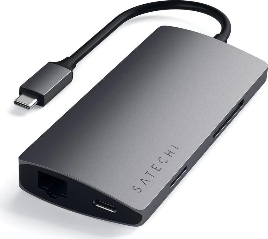 USB-C hub Satechi Aluminium Adapter V2, 3x USB-A, 4K HDMI, micro/SD, Ethernet, siva