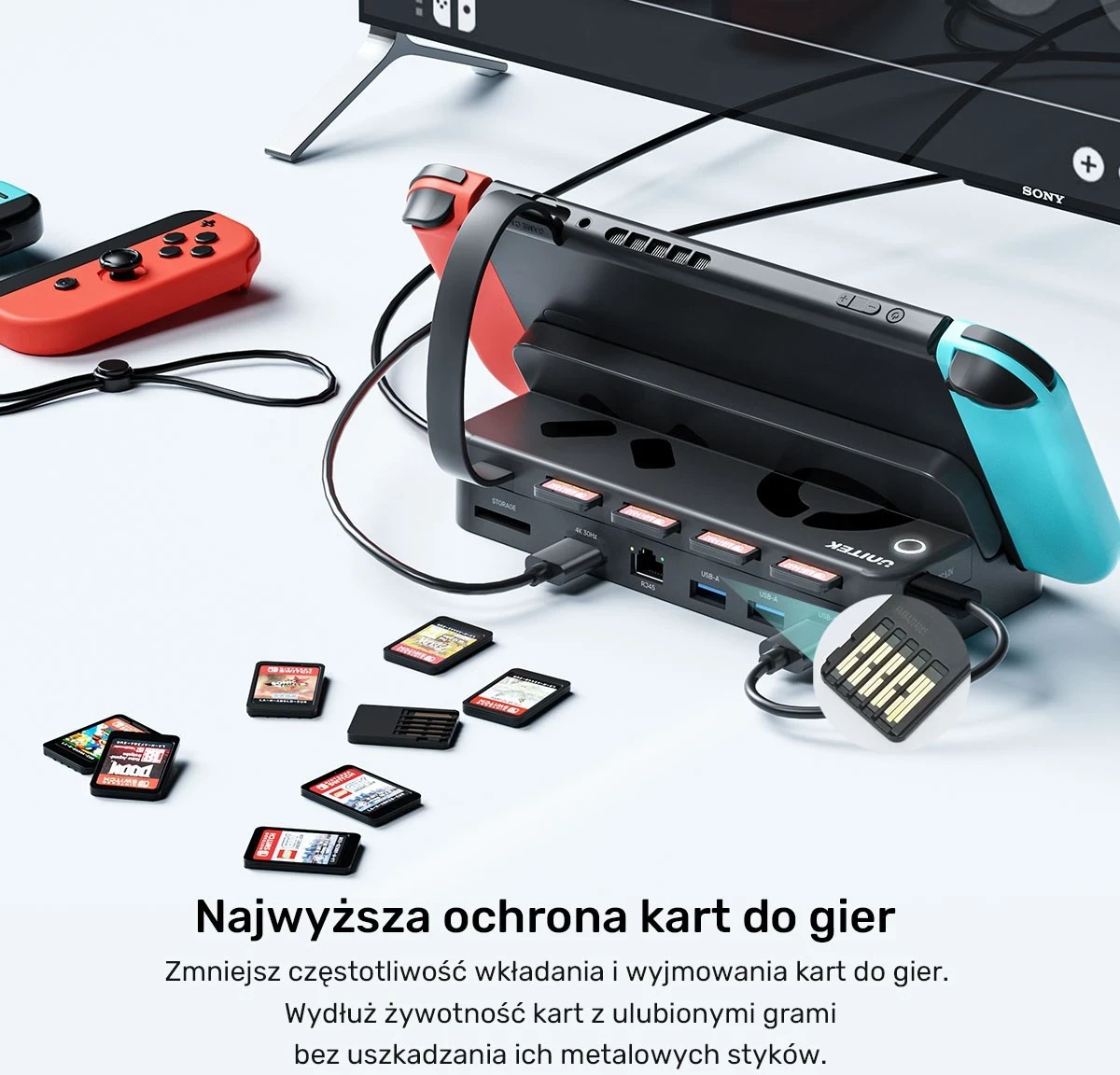 Stojalo za Nintendo Switch Unitek, 100W 4K, črno