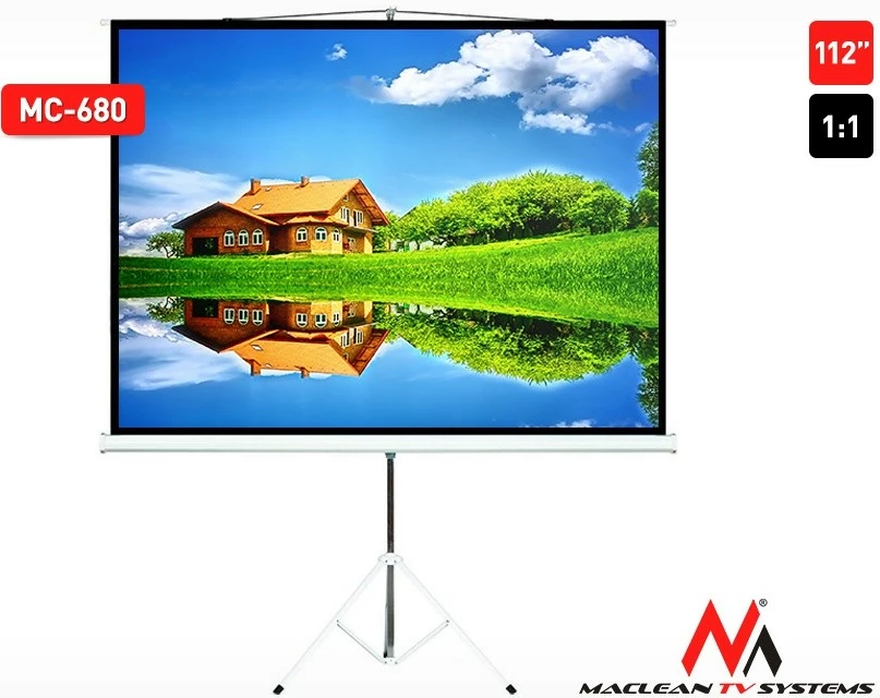 Projekcijsko platno z stojalom Maclean MC-680, 112 palcev, 1:1, Matt White