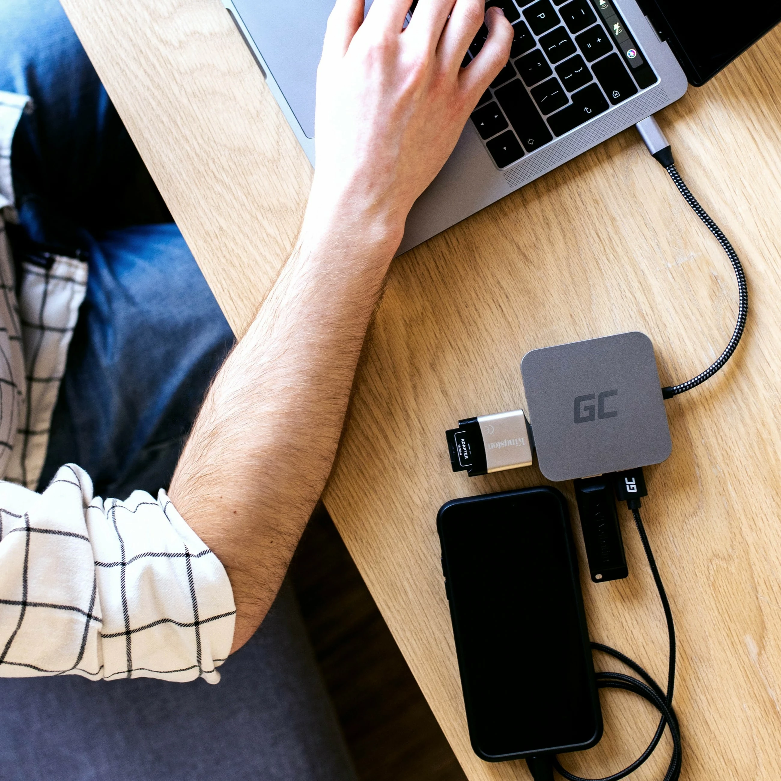 USB razširje Green Cell AK61, USB 3.2 Gen 1, 87 W, srebrna