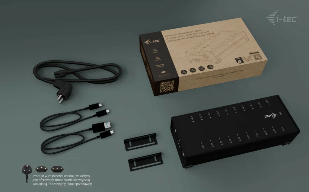 Razdelilec 20× USB‑C, 15 W na vrata, kovinski i-tec CACHRGHUB20C