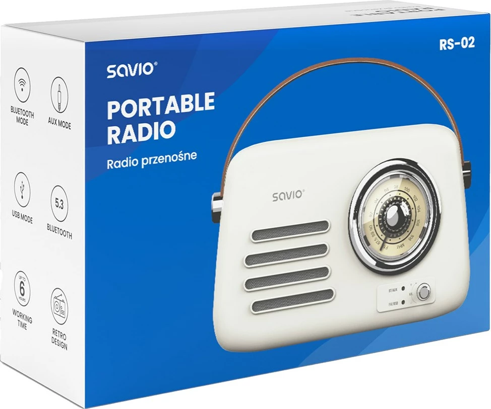 Prenosni radio SAVIO RS-02, Bluetooth 5.3, alarm, bel