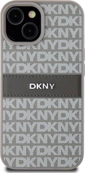 Ovitek za telefon DKNY Mono Stripe & Metal Logo za iPhone 15/14/13, 6,1", bež