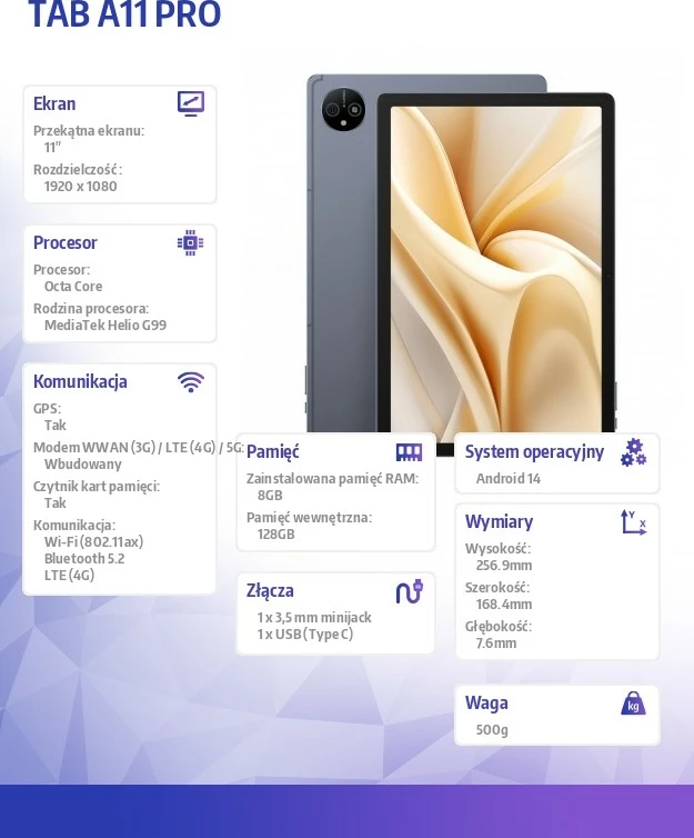 Tablica 11" 8/128GB, siva, s polnilcem Ulefone Tab A11 Pro