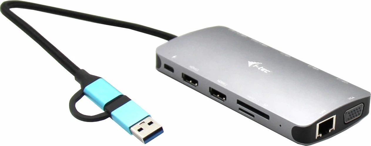 Docking postaja Metal Nano z 2×HDMI, 1×VGA, LAN, 5×USB, USB 3.0/USB-C/Thunderbolt, Power Delivery 100W - i-tec