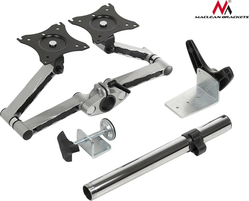 Namizni nosilec za dva monitorja, Maclean MC-714, 13–27", alumin, črno/srebrn