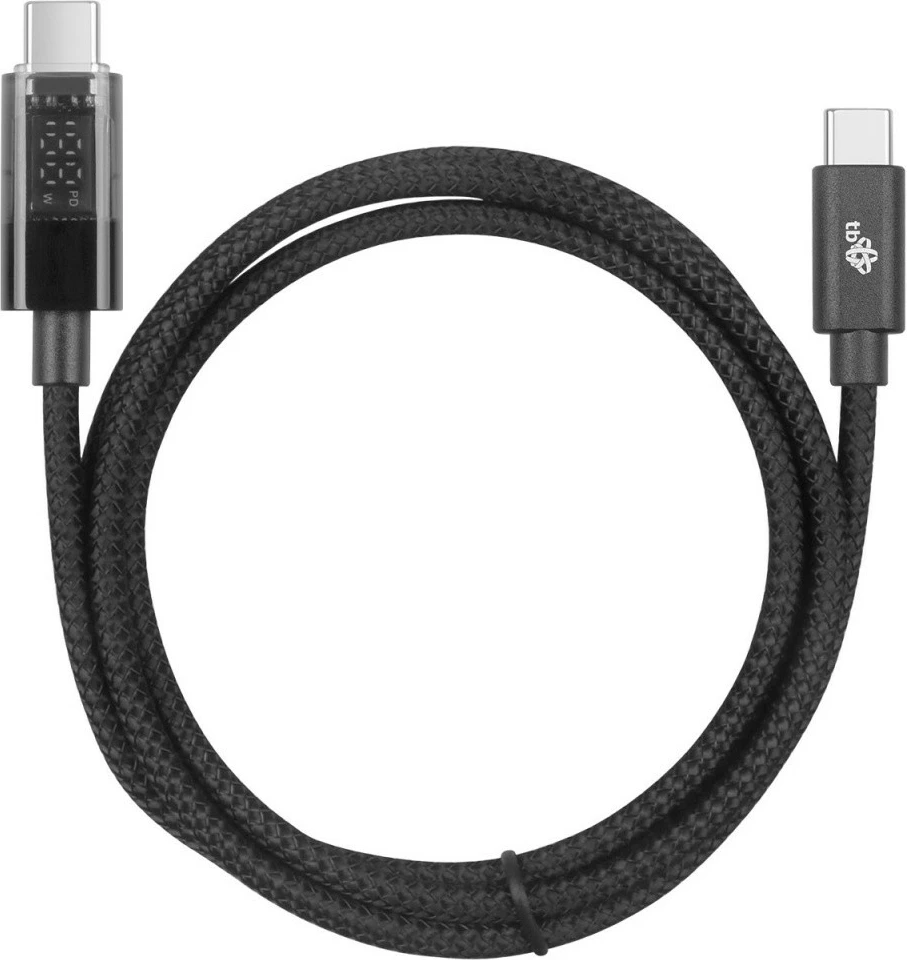 Kabel USB-C na USB-C, 1 m, z LED indikatorjem, 100 W, črn TB