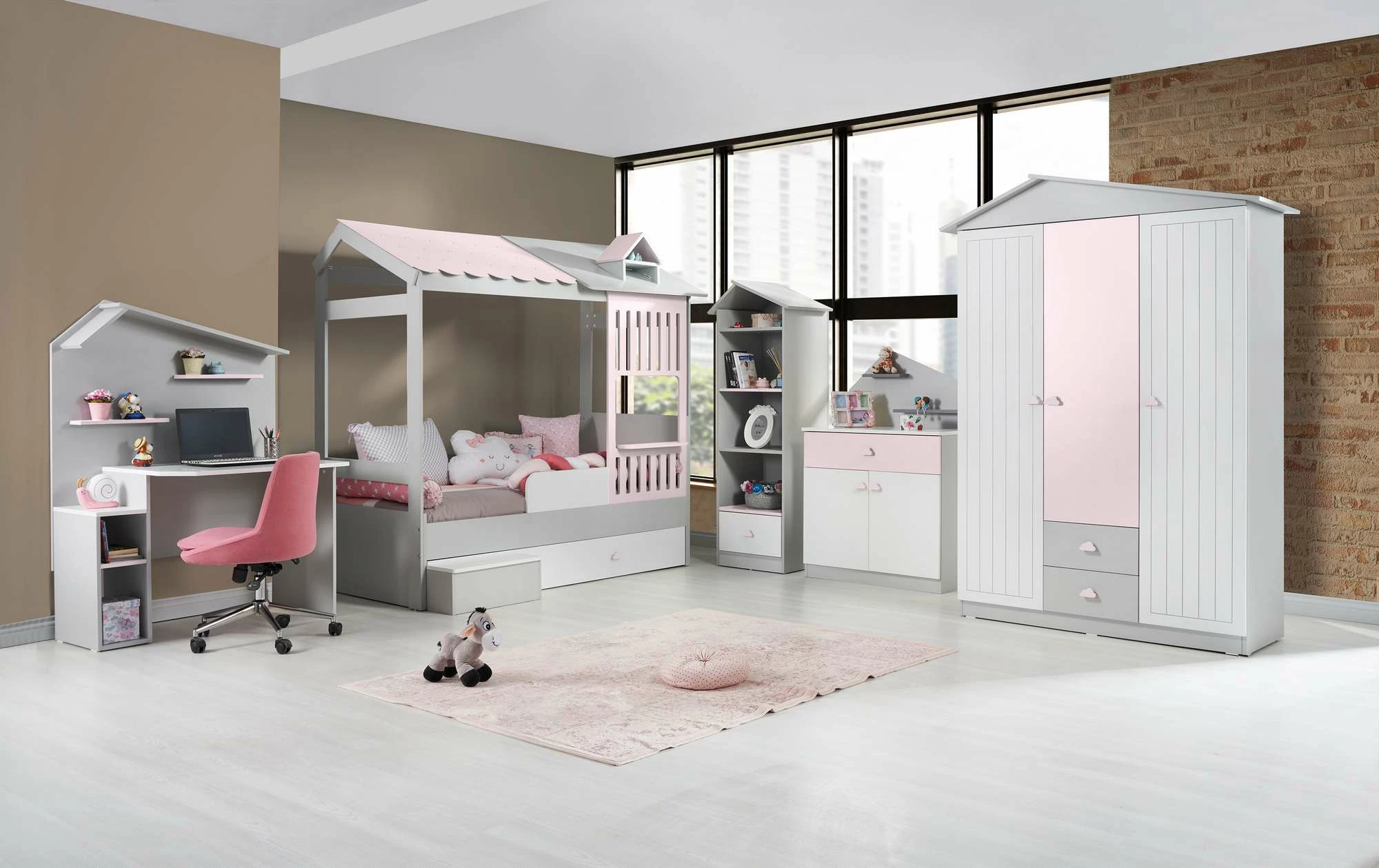 Delovna miza za študij, Skye Decor Ayder, rožnato-siva