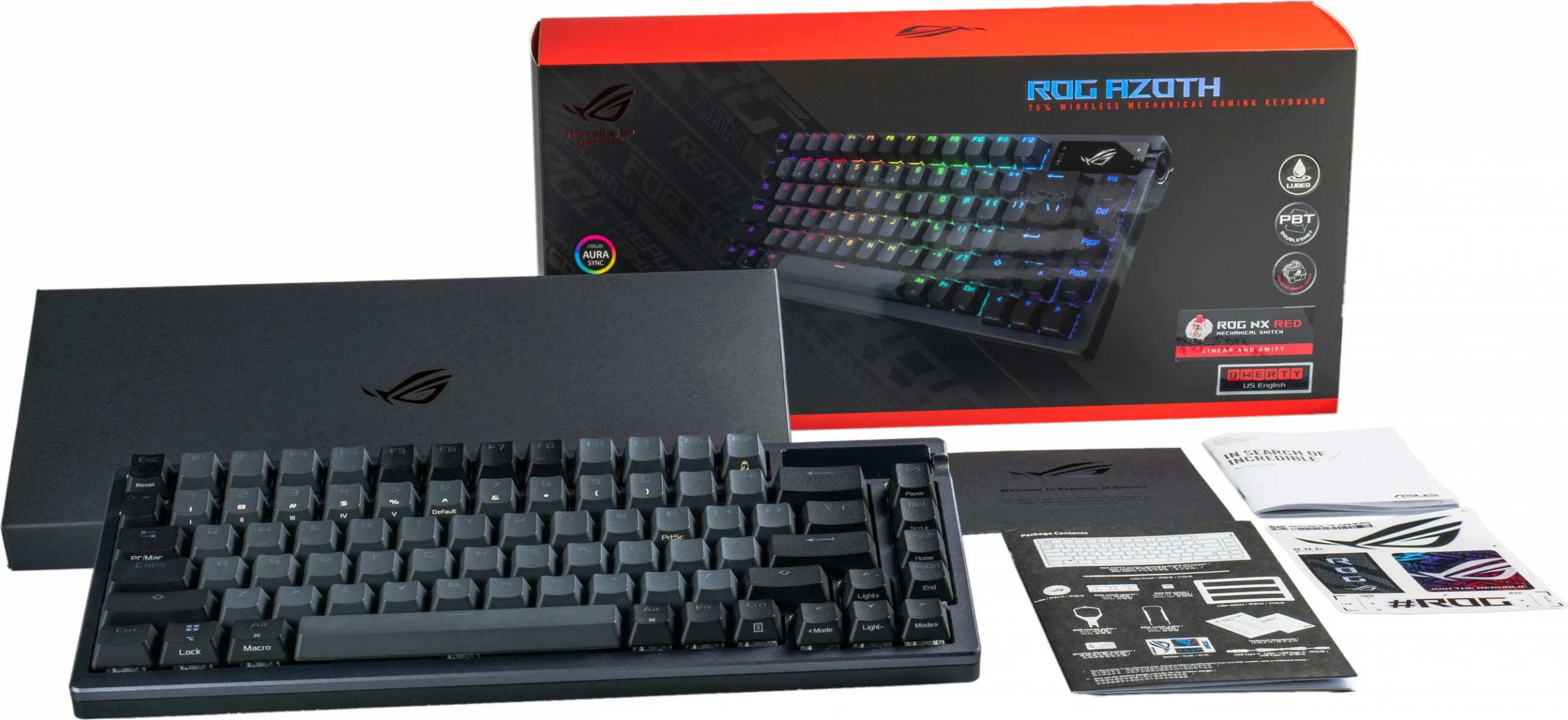 Meka­nična tipkovnica, ASUS ROG Azoth, 75%, RGB, OLED, žična in brezžična, QWERTY, črna