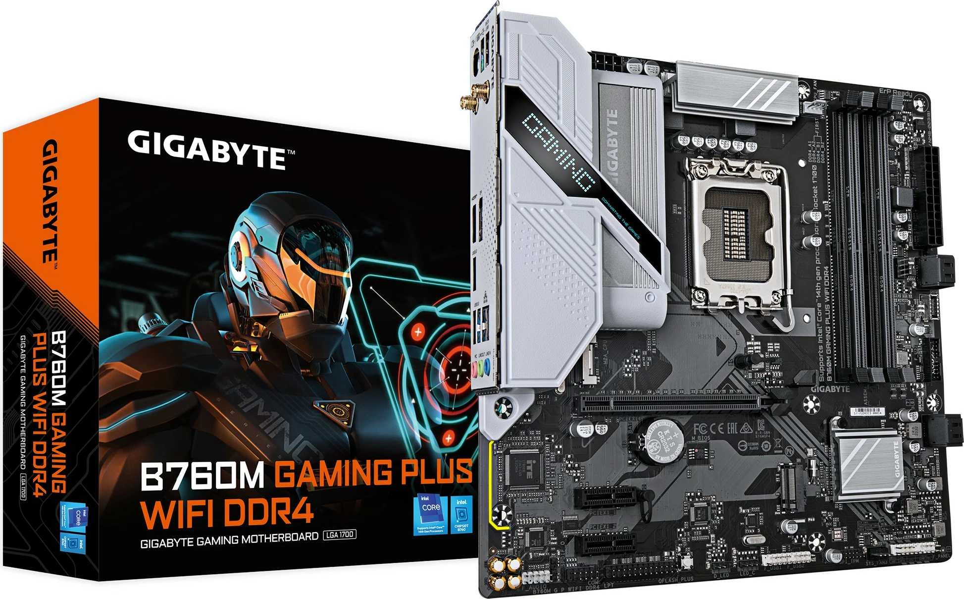 Mikro ATX matična plošča B760M GAMING PLUS WIFI DDR4, Gigabyte, LGA 1700, Wi‑Fi 6, črno/siva