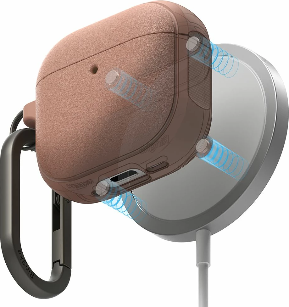 Ovitek z MagSafe za Apple AirPods 4, Ringke Onyx, svetlo rdeč, s karabinom