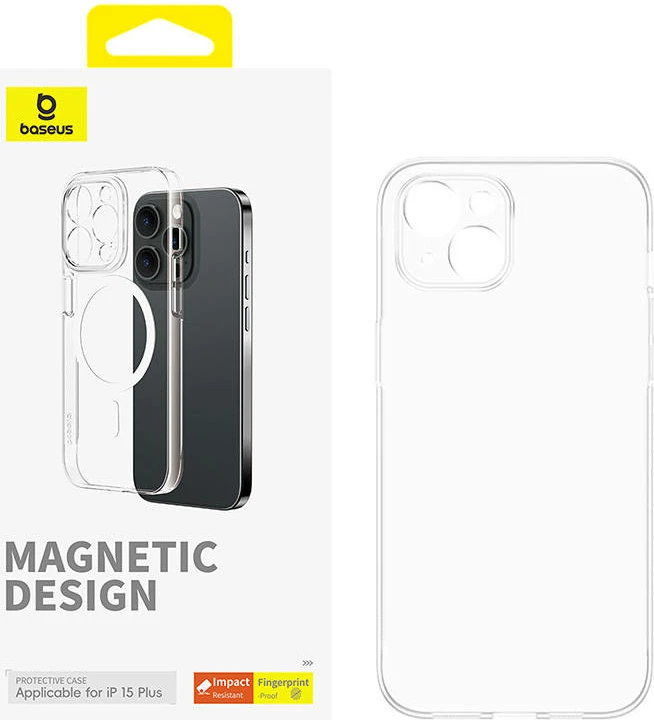 Magnetni ovitek za pametni telefon, Baseus OS‑Lucent Series za iPhone 15 Plus, prozoren