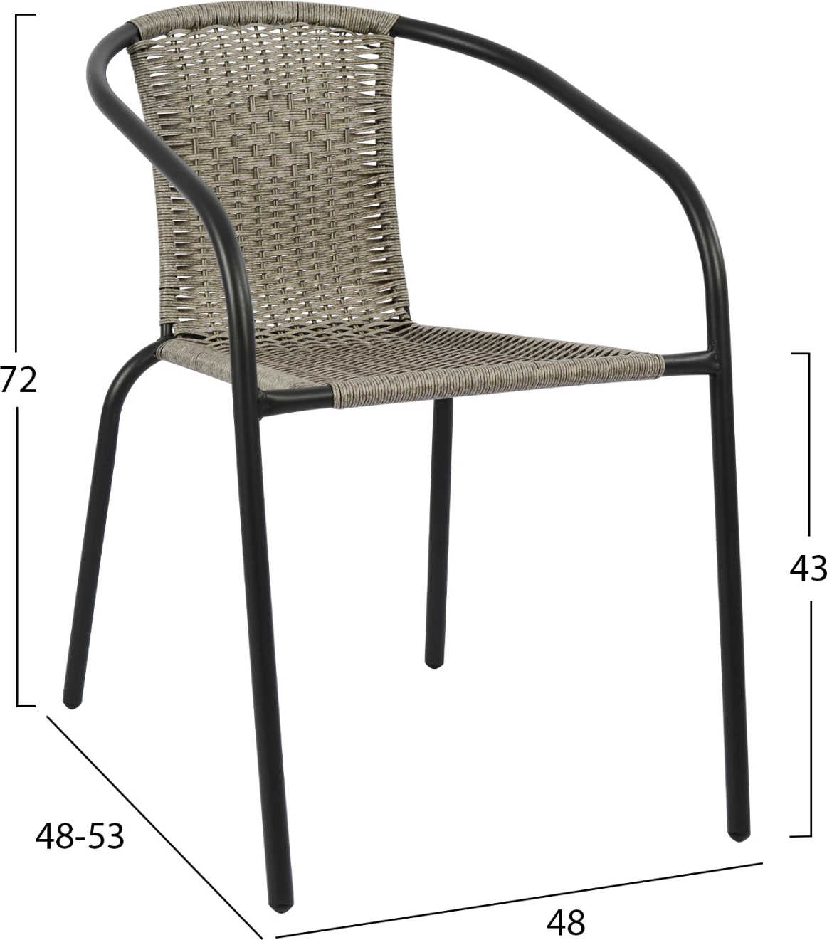 Naslanjač Camel FH5015.01 sivo kovinski s pletenjem 48x48-53x72 cm