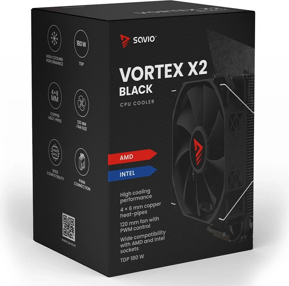 Hlajenje procesorja SAVIO VORTEX X2 BLACK, 12 cm, črn