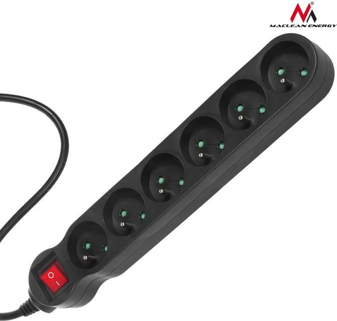Podaljšek z 6 vtiči, 3 m, 2300 W, Maclean MCE187, črn