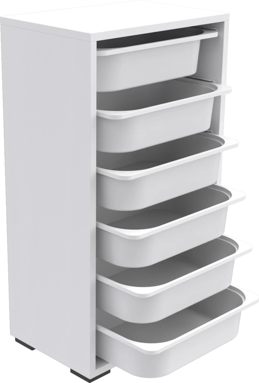 Komoda SANI FH18215.01 melamin v beli barvi - 6 belih P.E. predalov 45,5x30x83H cm